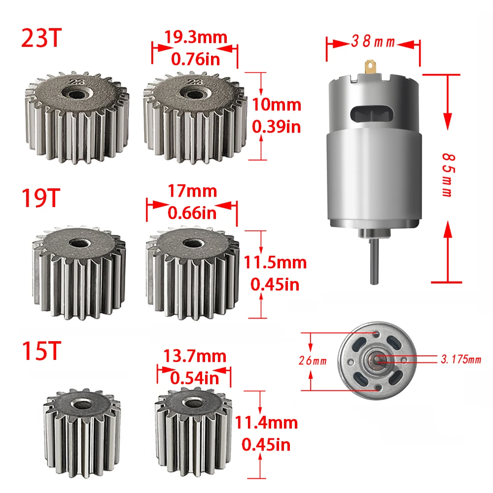 12V 24V 15T 19T 23 dientes 2 uds paseo eléctrico de alta velocidad para niños Motor de accionamiento de coche actualización Dune Racer/Ford/Fisher Price/Dynacraft