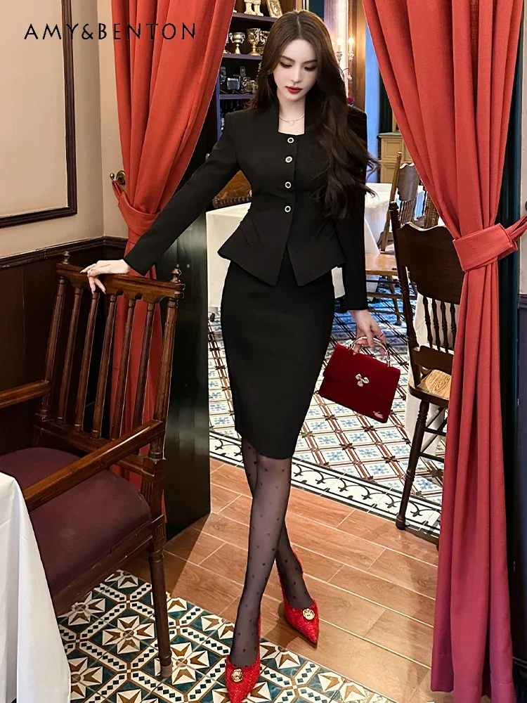 High-end Temperament Professional Suit Two-piece Set Office Lady Graceful Women's High-end Fashion Blazer A-line Skirt Outfits