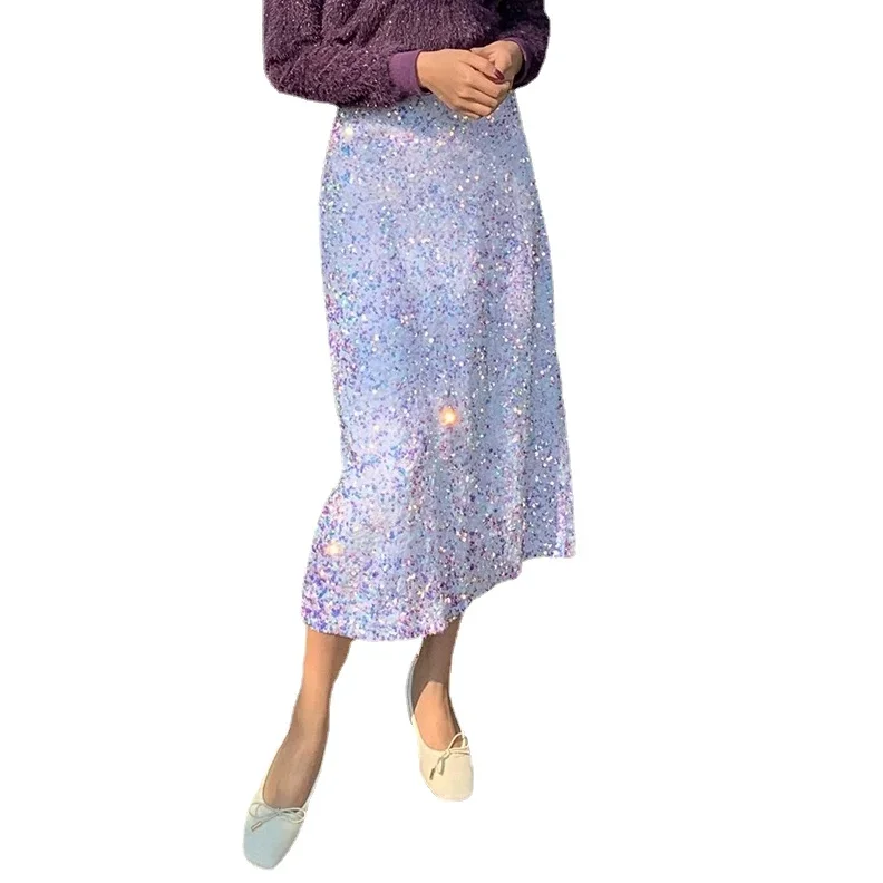 Autumn Women Bling Evening Skirts Sexy Lady Velour Skirts Women Sequined Velvet Skirts