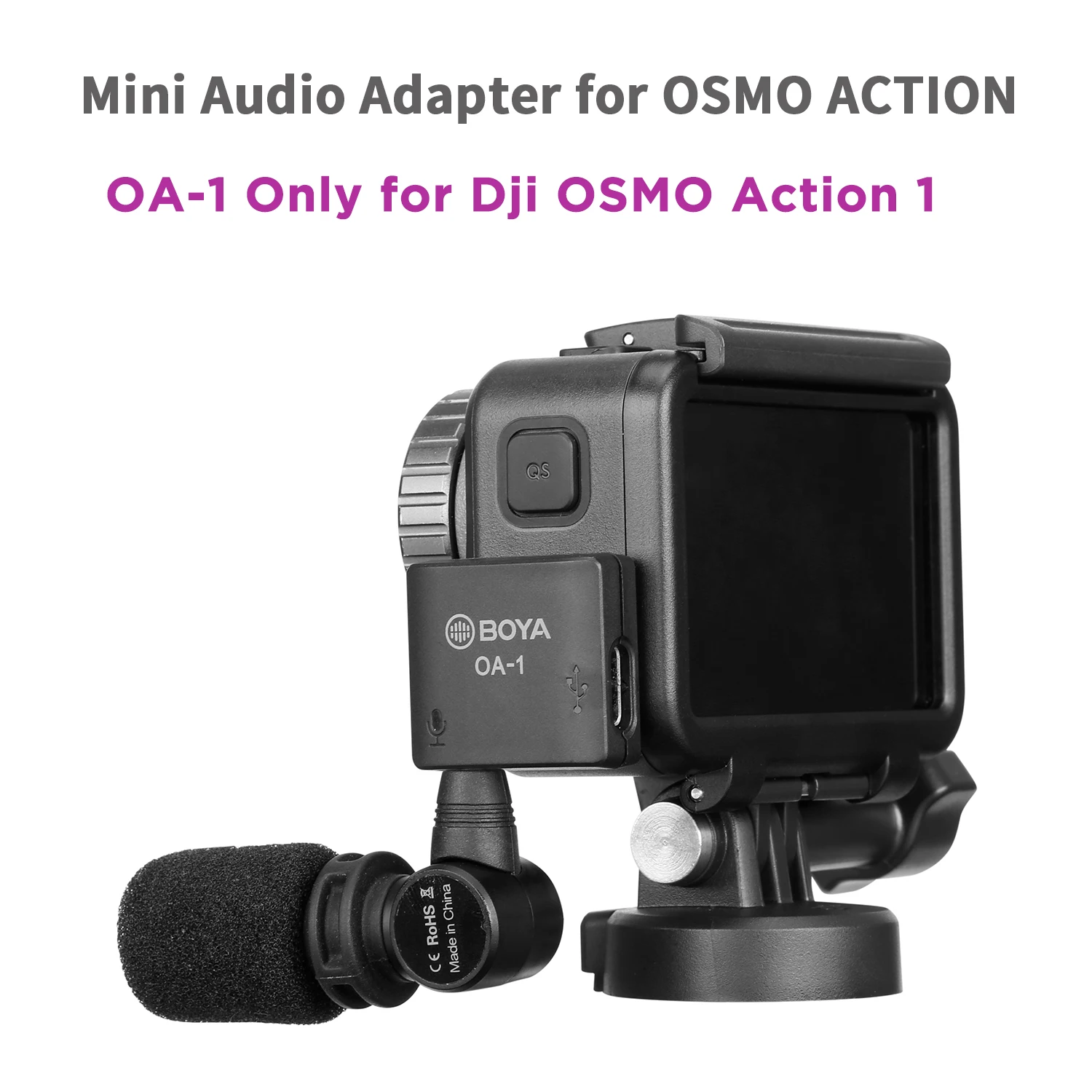 BOYA OA-1 Mini Microfon Audio Adapter with 3.5mm TRS Microphone Port Type-C Charging Port Replacement for DJI OSMO Action Camera