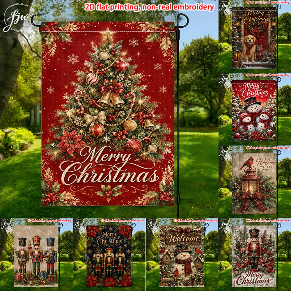 1pc Vintage Christmas Garden Flags  Winter Holiday Outdoor Yard Decorative Flags for Seasonal Welcome