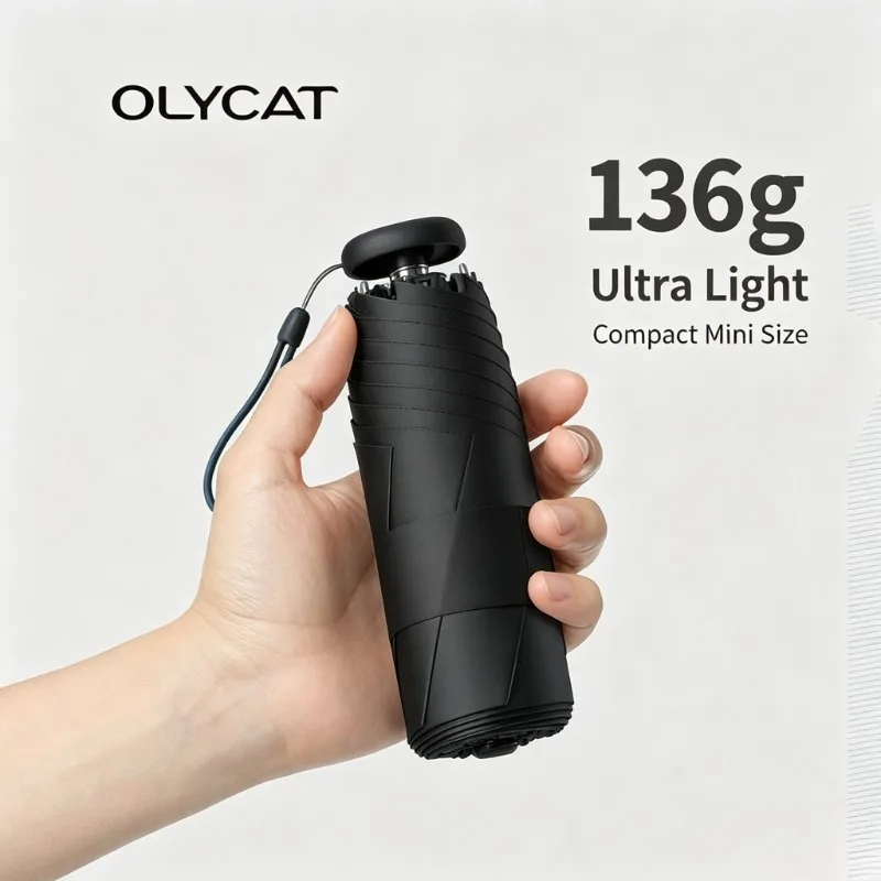 OLYCAT Super Lightweight Five Fold Sun Umbrella Anti UV Compact Portable Pocket Parasol Outdoor Travel Foldable Shade Umbrella