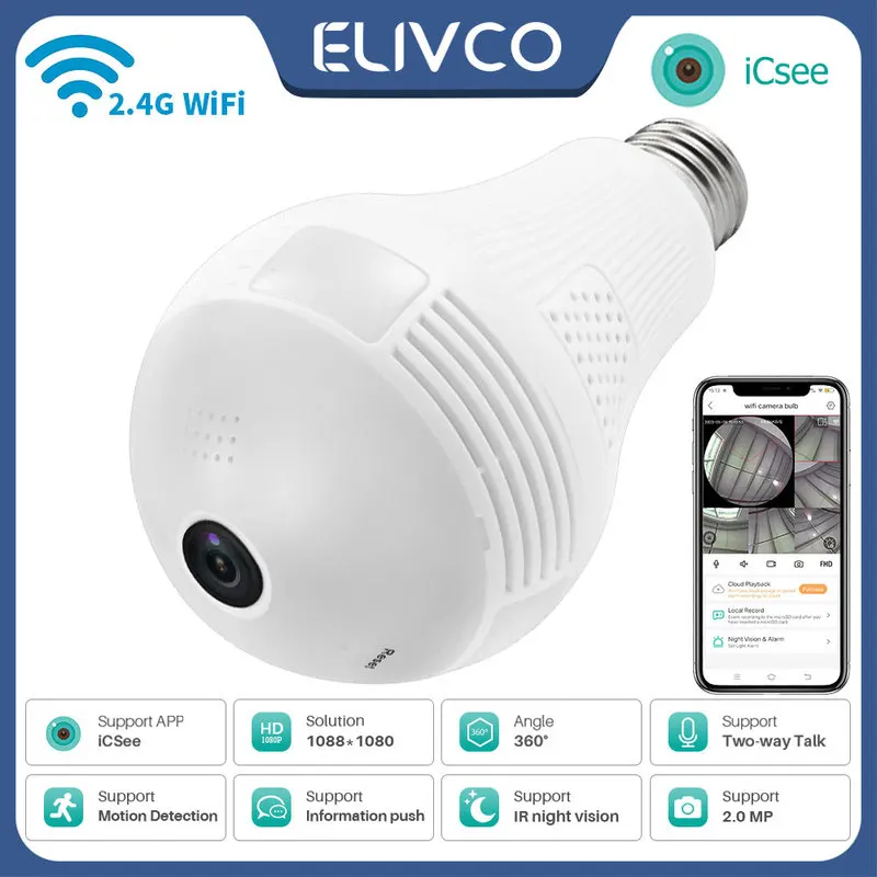 WiFi IP Camera E27 Bulb Cam 2MP Wireless Monitor Security Video Surveillance Pet Cam iCSee APP Indoor