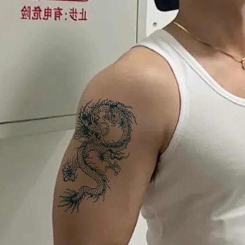 Faux tatouage de dragon chinois pour hommes et femmes, transfert d'eau, autocollant temporaire étanche, beauté sexy, art corporel, trucs sympas, art des bras, 1PC