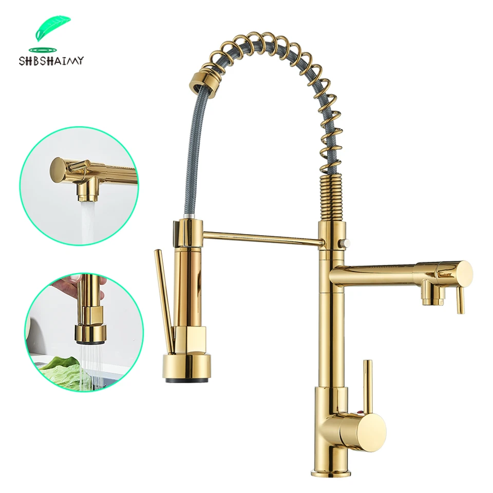 Gold Spring Kitchen Faucet Pull Down Mixer Tap