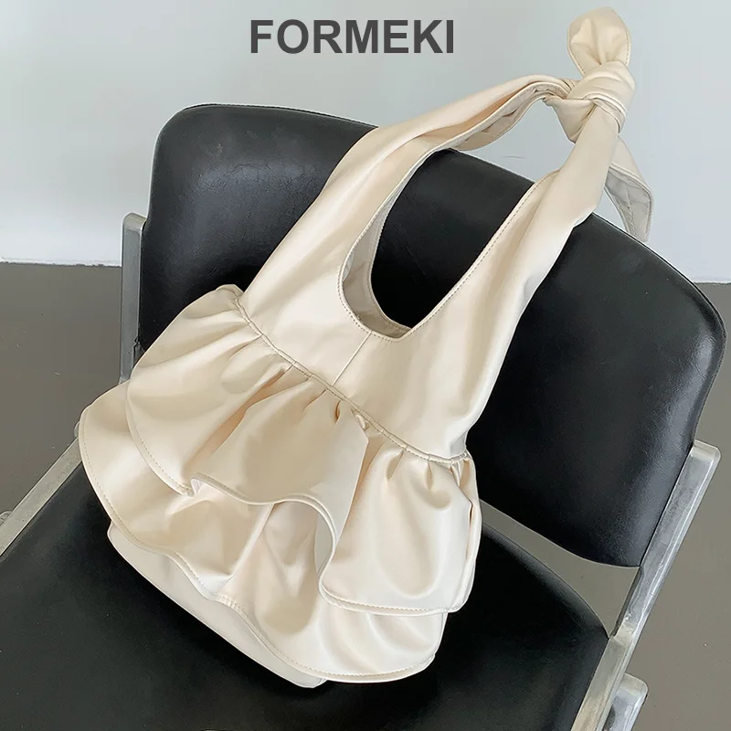 Formeki 5 Colors New Women Bag Ruffles Hobos Summer Soft Large Capacity Bag Shoulder Bag For Women Ladies Female Bag