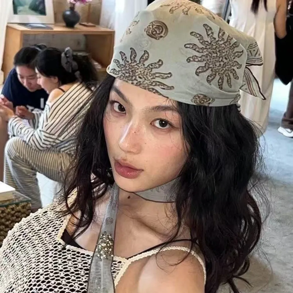 Headwear Flower Square Headscarf Y2K Hip Hop Print Hair Scarf Hair Band Headband Punk Bandana Girls view 3