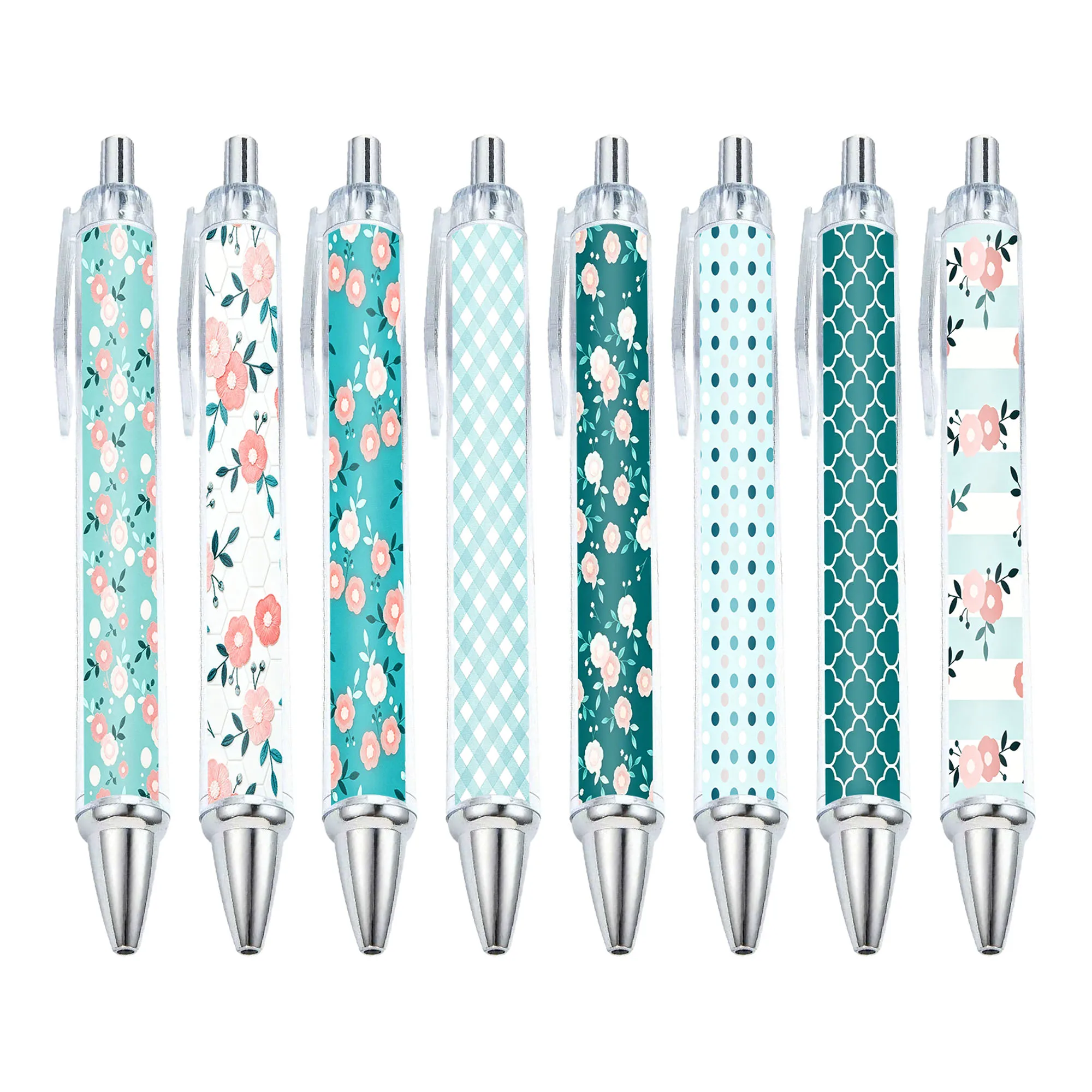 11pcs mint green floral ballpoint pen, fresh water green floral printing gift pen, smooth writing, random style