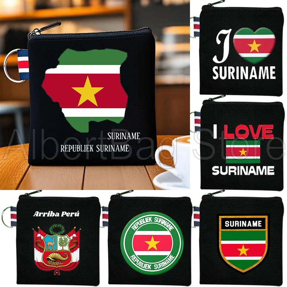 

Suriname Flag Map Surinamese Cute Patriotic Birthday Gifts Canvas Key Coin Purse Small Square Storage Card Wallets Holders Pouch