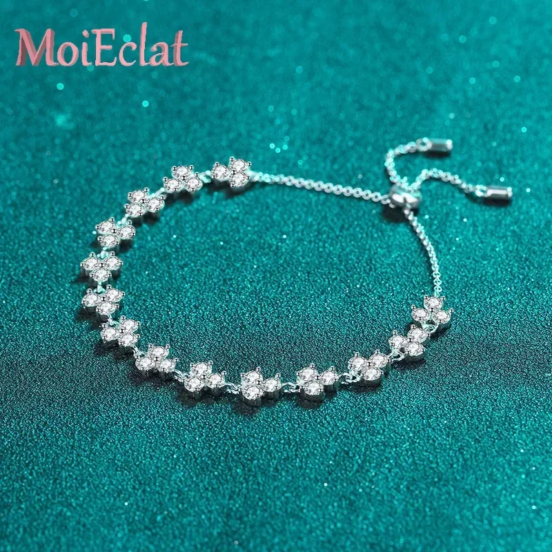 MoiEclat Store Platinum PT950 Charm 4.2 Carat Moissanite Lucky Knot Adjustable Bracelet, Brilliant Women's Wedding Fine Jewelry