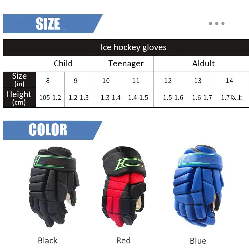 Guantes de Hockey sobre hielo, ajuste perfecto, equipo de protección de Lacrosse transpirable duradero, adecuado para niños, adolescentes y adultos