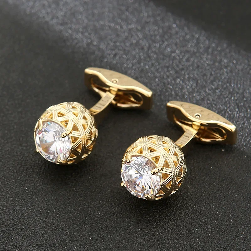 

Crystal Zircon Cufflinks Men's Business Banquet Wedding Accessories Hollow French Shirt Cuff Links Luxury Mens Jewelry Gifts