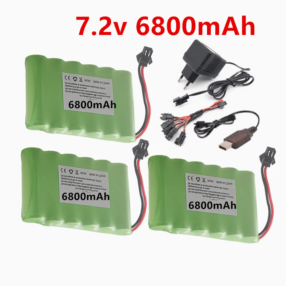 Ensemble batterie et chargeur 6*1.2v Ni-MH 7.2V 6800mAh avec prise SM pour bateau RC, voiture RC, jouets de type tank, éclairage, voiture modèle, etc.