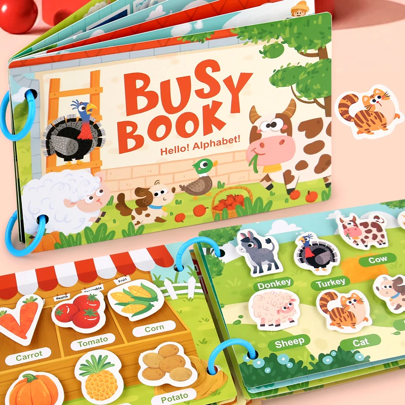 Montessori Quiet Busy Book Sticker, números animais Matching Puzzles Game, brinquedos educativos iniciais para crianças