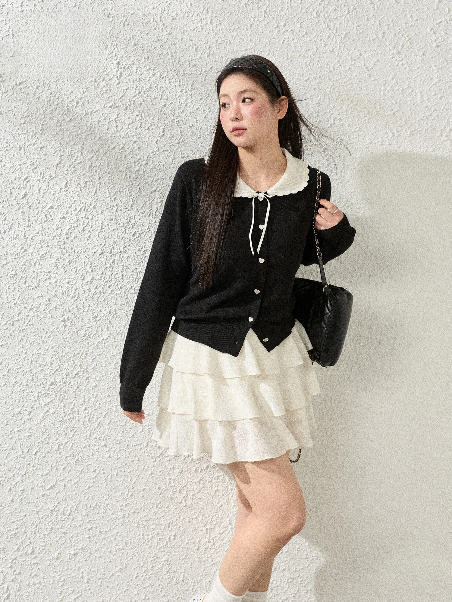 

Bla Knitted Sweater And Pleated Skirt Set for plus Size Women Puffy Collar Slimming Age-defng Korean Sle Commute Faion
