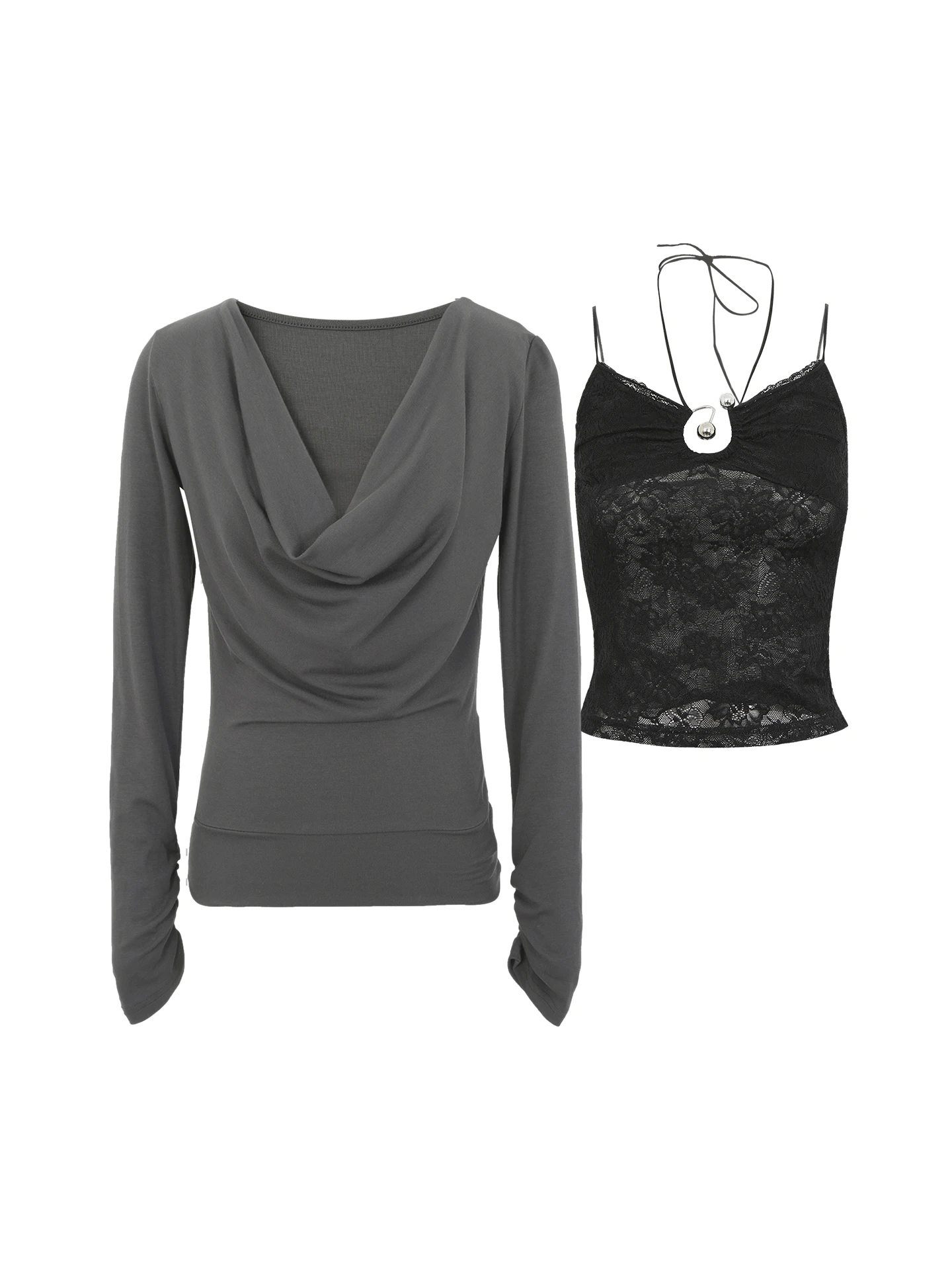 قميص نسائي ضيق بأكمام طويلة للخريف المبكر 2025، تي شيرت رمادي جديد، بلوزة أنيقة للعمل بتصميم مستقيم #2