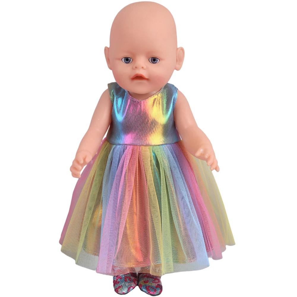 Vestido de tule arco-íris 43 cm bebê reborn bonecas saia boneca americana 18 Polegada vestidos de menina urnas e geração bonecas acessórios