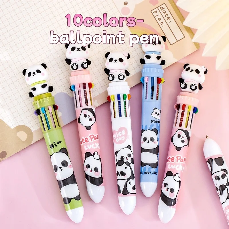 Panda Multicolor Click Pen, 10-Color Cartoon Ballpoint for Smooth Writing & Creative Journaling, School Stationery Gift