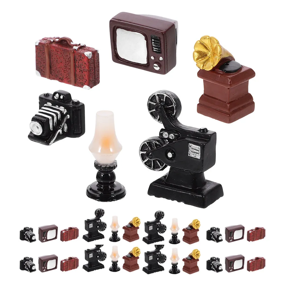 30Pcs Vintage Miniature Home Appliances Retro Gramophone Camera Phonograph Radio Living Room Decor Resin Craft Micro Scene