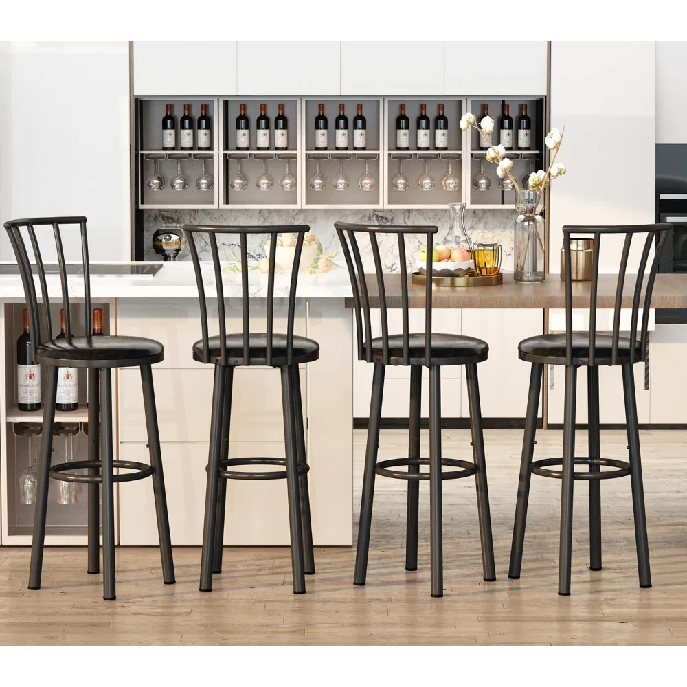 

Counter Height Bar Stools Set of 4, 360 Swivel Barstools with Back & Footrest, 27" Modern Kitchen Island Chairs Bar Chairs Adjus