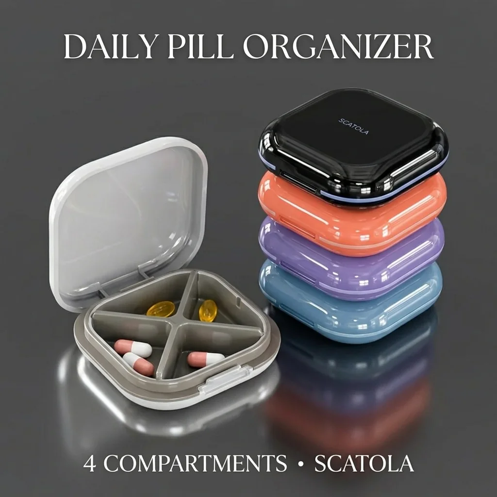 Wasserdichte 4-Fach Quadratische Pillendose Medikamenten-Aufbewahrungsbox mit Deckel, Kompaktes Design für Einfache Reisen & Täglichen Gebrauch
