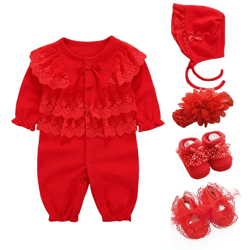 새로 태어난 아기 소녀 옷 & 장난 꾸러기 면화 긴 소매 가을 아기 의상 신생아 아기 점프 슈트 0 3 개월 공주 스타일 유아