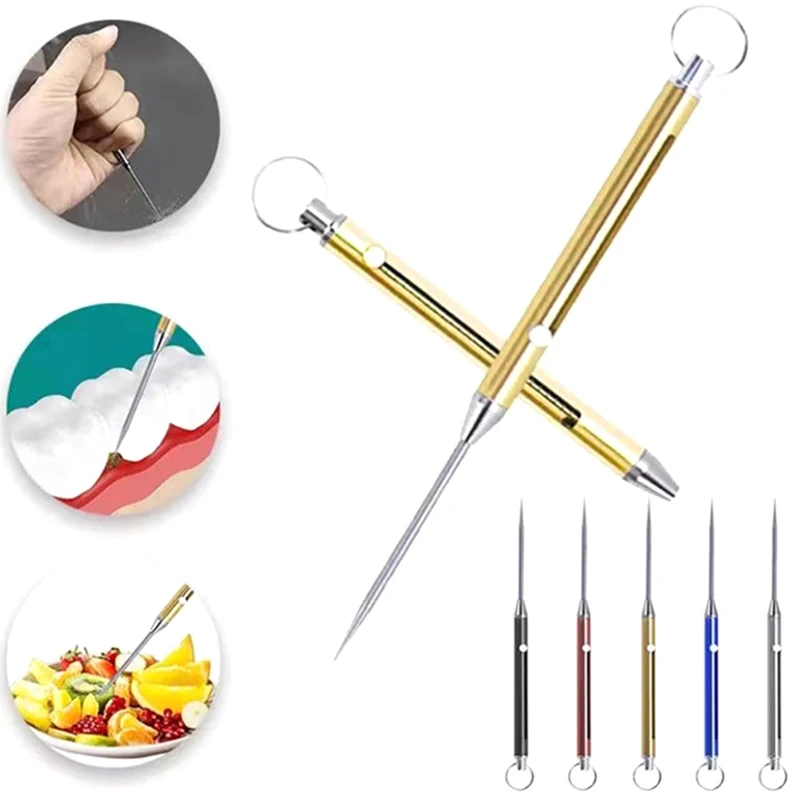 Titanium Alloy Push-pull Toothpick Telescopic Fruit Pick Toothpick Artifact Portable Toothpick Canister Outdoor Camping Tool