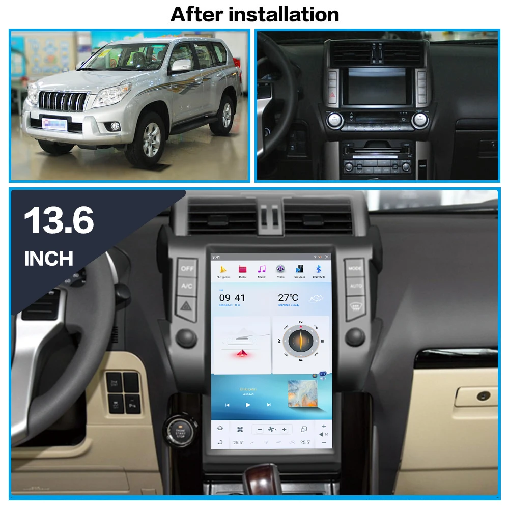 13.6'' Qualcomm 8 core For Toyota Land Cruiser Prado 150 2010-2013 Car Radio Multimedia Player Android 11 Auto GPS Navi Carplay