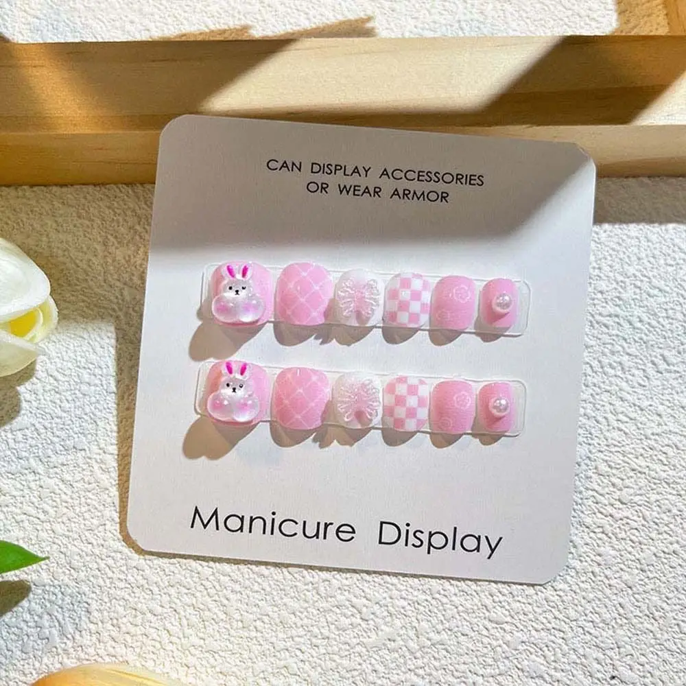 

Flower Children False Nails Rabbit Bears Kids Cartoon Fake Nails Short Square Shaped Nail Supplies Cartoon Nail Accessories