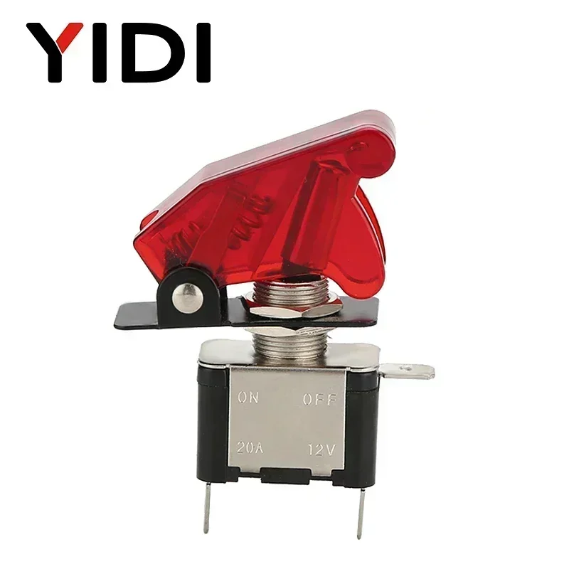 Auto Car Boat Truck 12V LED Toggle Switch Light Illuminated 3pin ON Off 20A with Safety Aircraft Flip Up Cover Guard Red Green