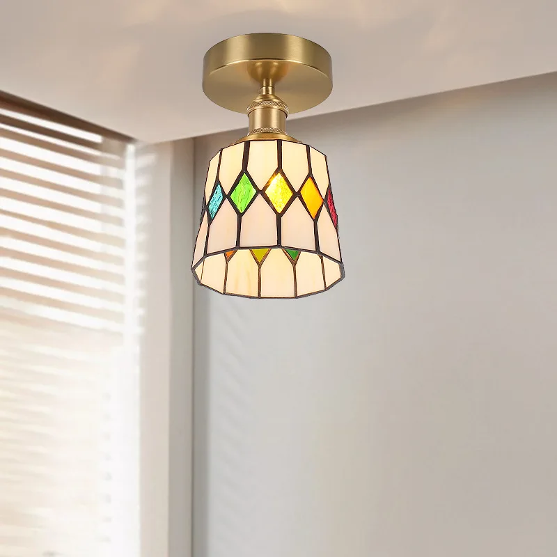 Colored Glass Ceiling Light, European Style Creative Decorative Lighting Fixture for Tea Room Entrance Hallway Balcony Parlor