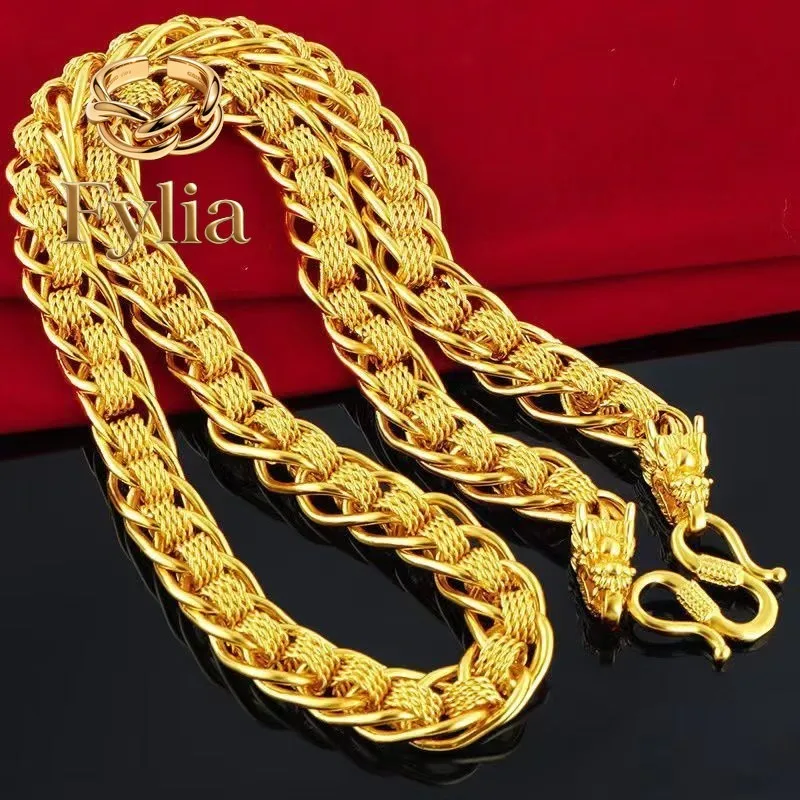 

Fylia Jewelry High-end fashion 24K real gold Dragon Head necklace au9999 Gold fashion men handsome advanced sense star chain