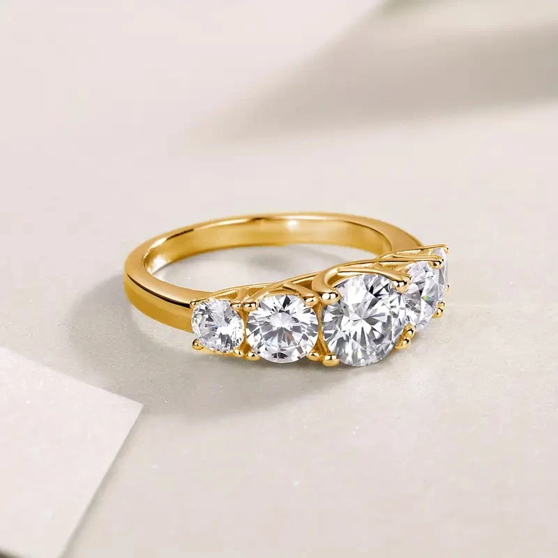 

Luxury Five Stone Round Cut Zircon Engagement Ring Copper Jewelry Gift for Her Dainty Promise Rings Minimalist Wedding Band