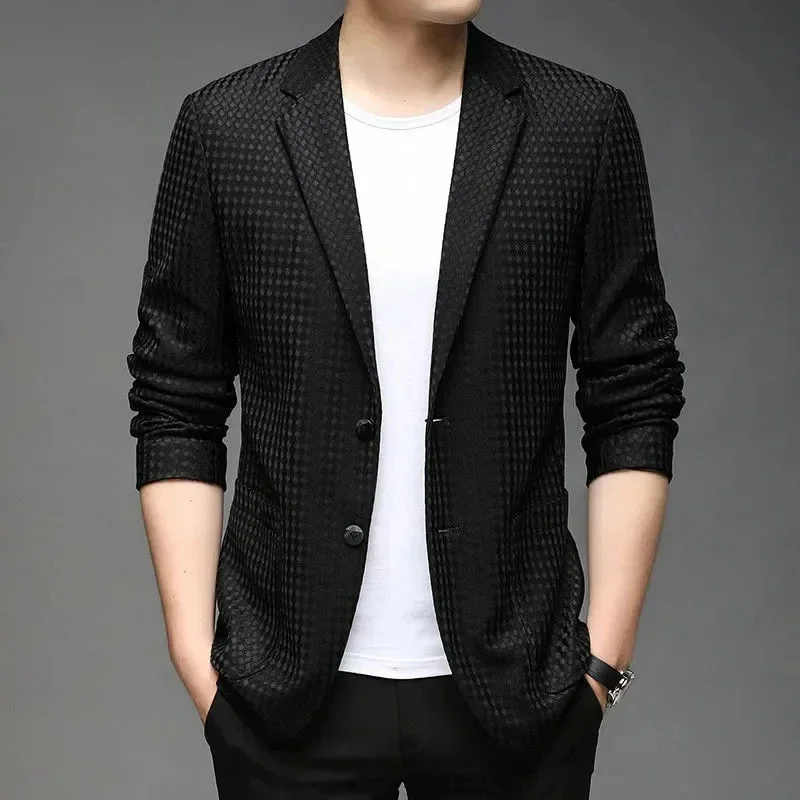 

B.A3773 Business Casual Blazer Korean Trend Slim Fit Solid Color Suit Jacket Elegant Luxury Blazers Single Top Groom Wedding