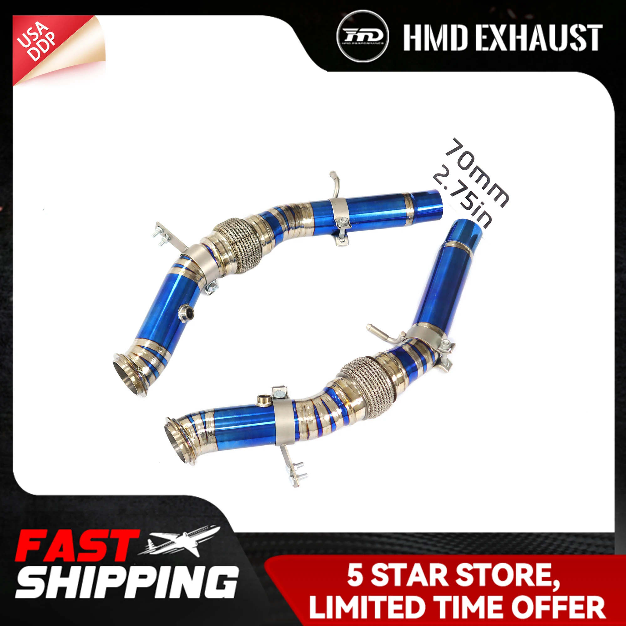 

HMD Exhaust pipe for Alfa Romeo Stelvio 2.9T Euro VI Downpipe Non-destructive installation Ti material