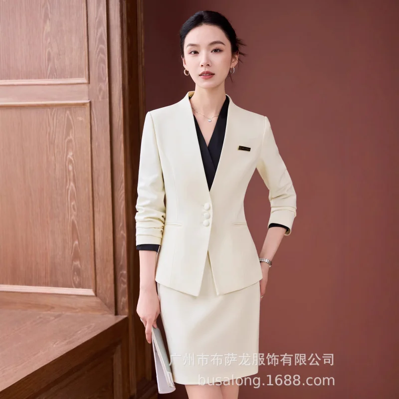 ชุดสูทกระโปรงผู้หญิงระดับไฮเอนด์สำหรับฤดูใบไม้ร่วงและฤดูหนาวปี 2025 ดีไซน์หรูหราสำหรับใส่ทำงาน สไตล์สลิมฟิต เหมาะสำหรับผู้บริหาร