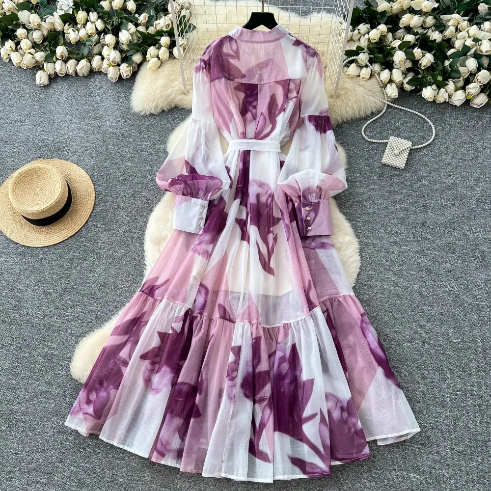 Vestido Sexy de manga larga con estampado dulce de malla, vestidos largos elegantes Vintage para fiesta de noche y Club para mujer, vestidos largos de playa de verano