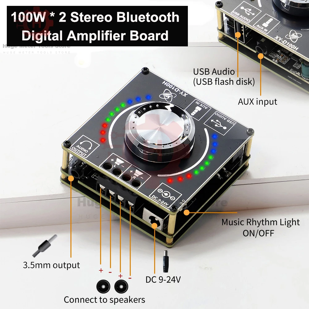 

XY-D100H DC9-24V/5A Digital Audio Power Amplifier Bluetooth Wireless Connection 100W+100W Stereo Amplifier Module Supports App