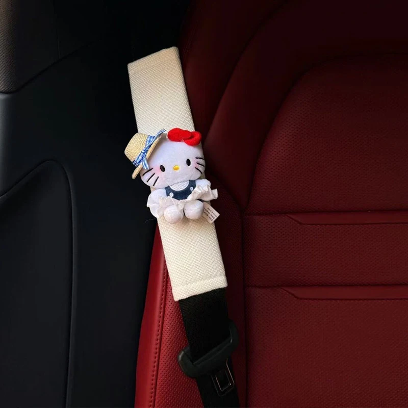 Sanrios Anime Hellokittys Plush Shoulder Cover Cute Cartoon Animals Safety Universal Auto Belt Shoulder Pad Car Auto Interior