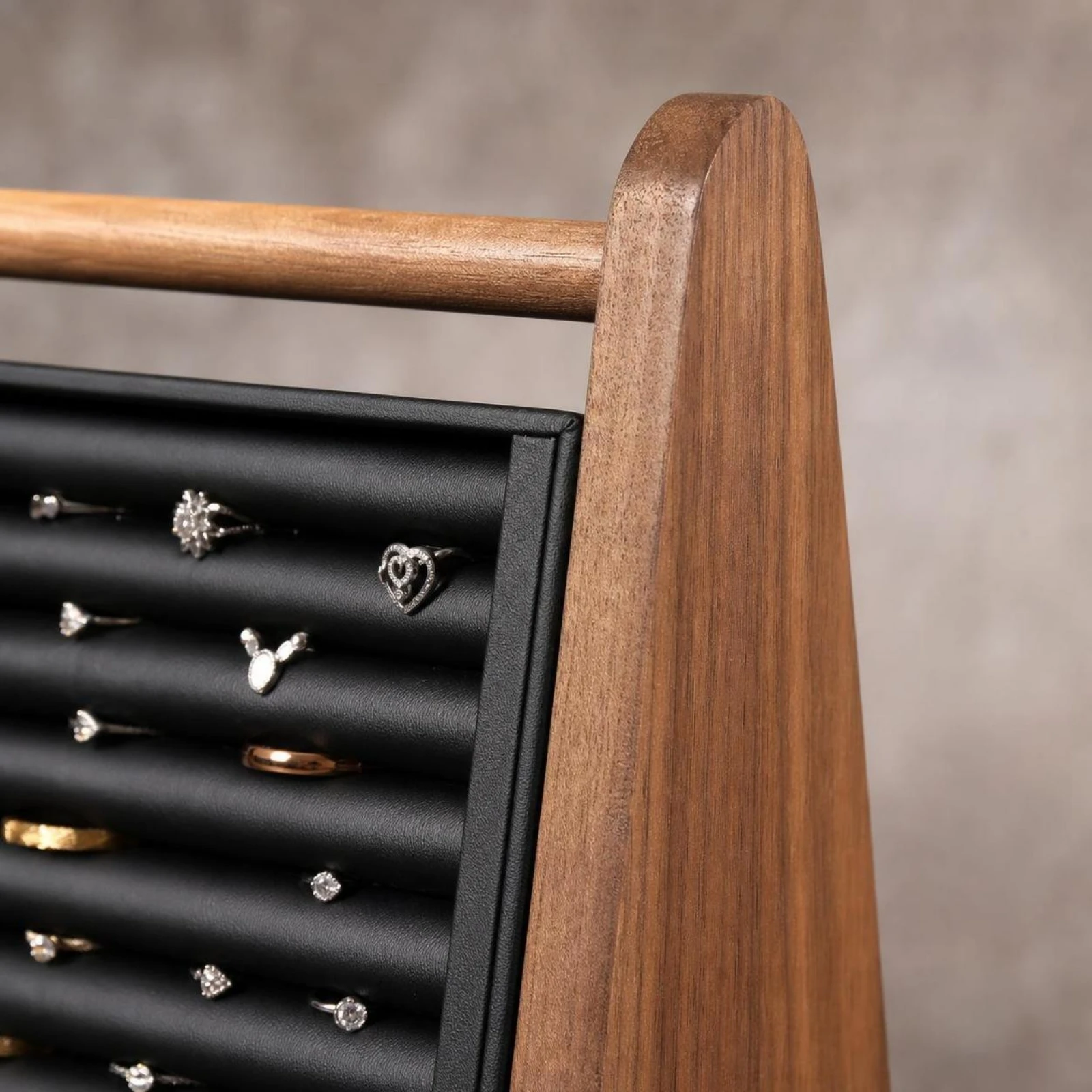Band Display with Wooden Frame Countertop Wooden Jewelry Display Stand Slanted Jewelry Organizer Modern for Vanity Table