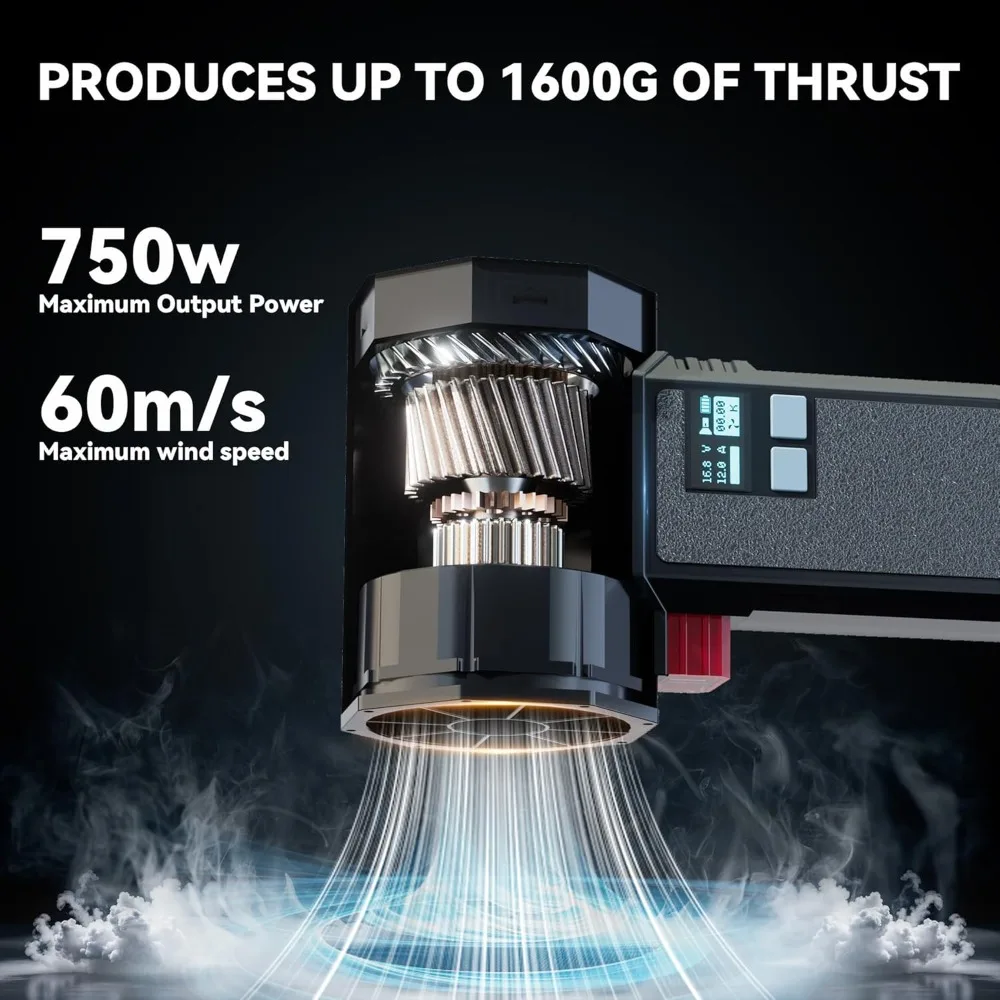 منفاخ مجفف توربو للسيارة، دفع يصل إلى 3.5 رطل، أقصى قوة 750 وات و64 ملم منفاخ أوراق شجر لاسلكي فائق الكهرباء، للفناء