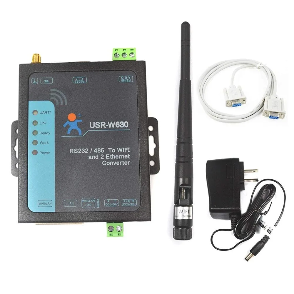 

Преобразователь RS232/485 в Wi-Fi и Ethernet USR-W630, двухпортовый последовательный в беспроводной шлюз с сервером устройств Modbus RTU в TCP/IP