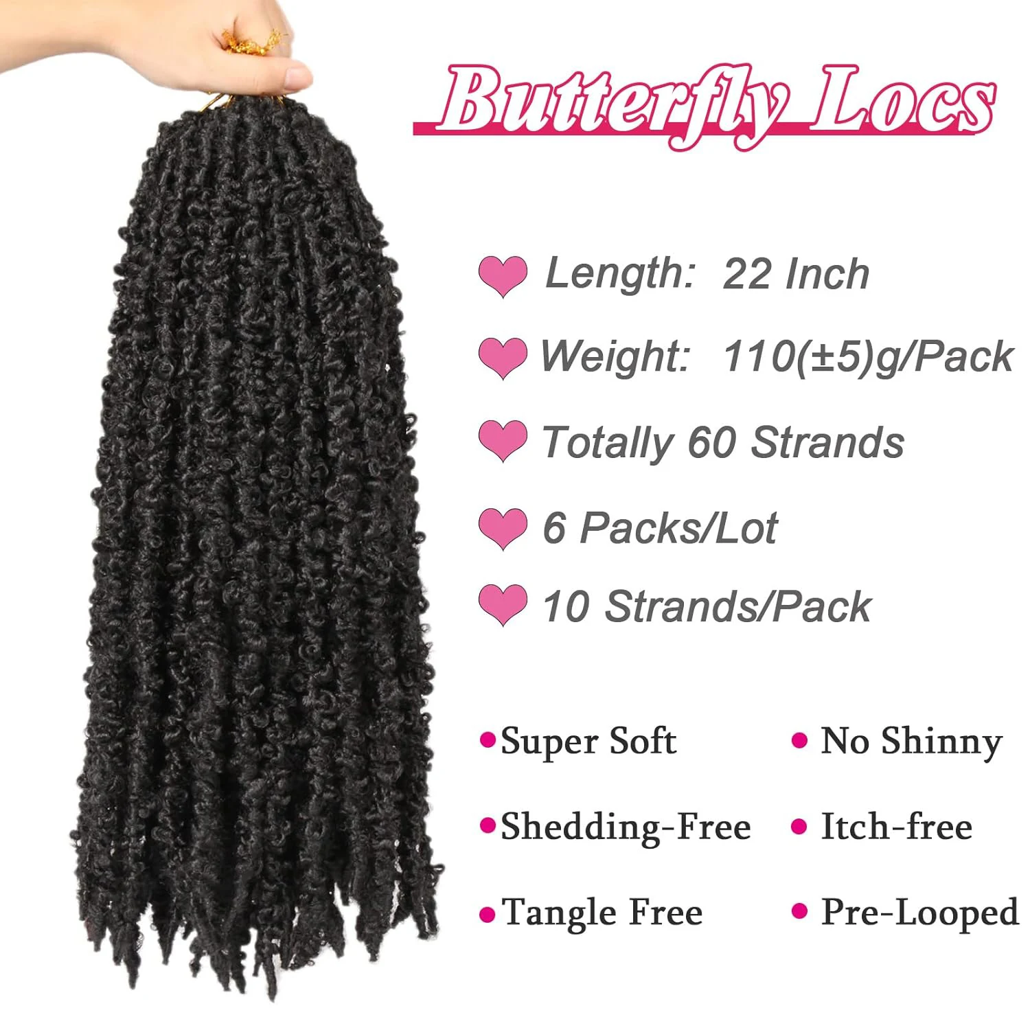 Butterfly Locs Crochet Hair 1/6 Packs Distressed Locs Crochet Braids Hair Natural Black Pre Looped Synthetic Messy Goddess