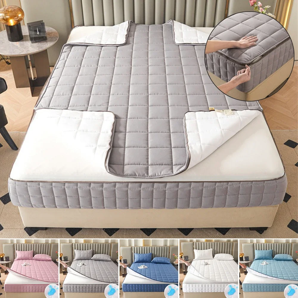 

Soft Fitted Sheet Six Sides Full Enclosed Mattress Protector Cover with Zipper Bedspread Mattress Cover Queen Size Bed Sheets삿갓