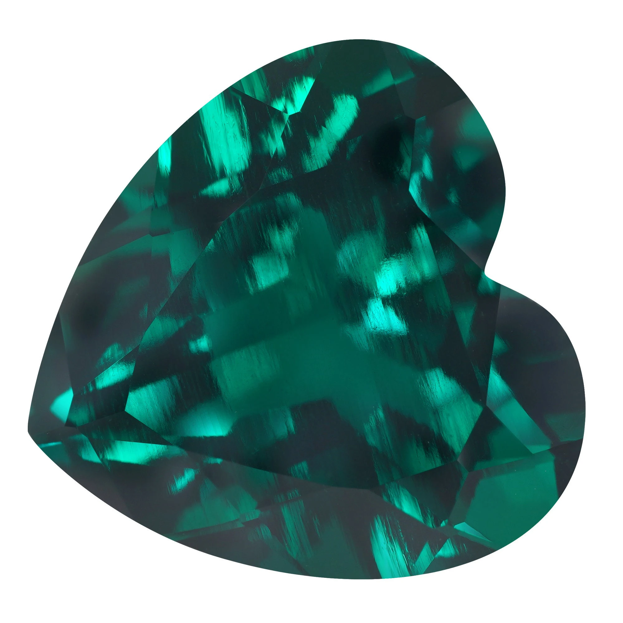 Lab-Created Hydrothermal Emerald Synthetic Zambia Color Loose Gemstones Heart Shaped Faceted With Inclusions & Abrasions Natural