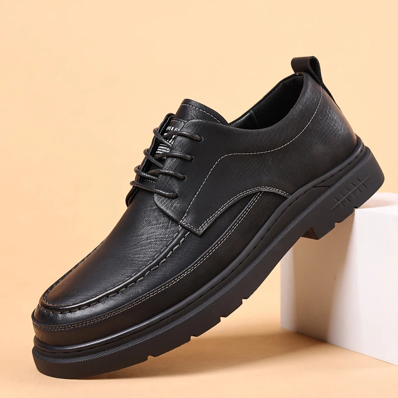 

Spring New Lace Up Oxford Shoes High-quality Men's Comfortable Genuine Leather British Thick Soled Business Dress Leather Shoes