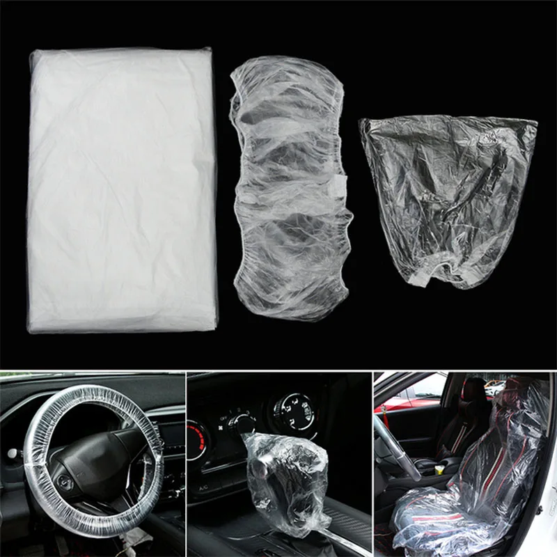 Universal Disposable Car PE Soft Plastic Seat Cover Waterproof Car Repair Steering Wheel Seats Gears Protective Covers