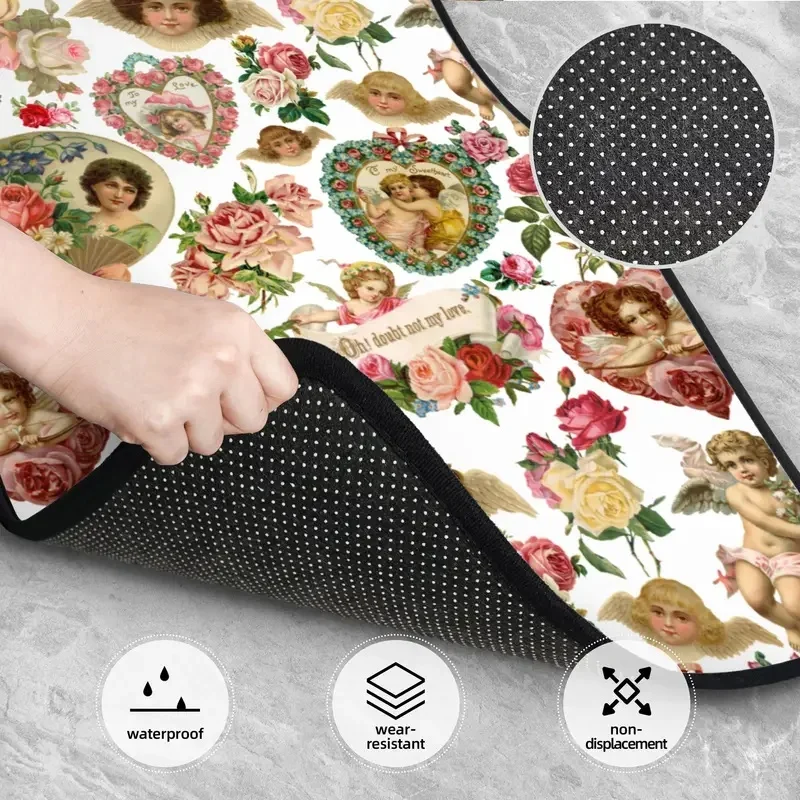 4PCS Crystal Velvet Car Floor Mats Victorian Angel Baroque Valentine Pattern Car Universal Auto Front And Rear Foot Mats 3