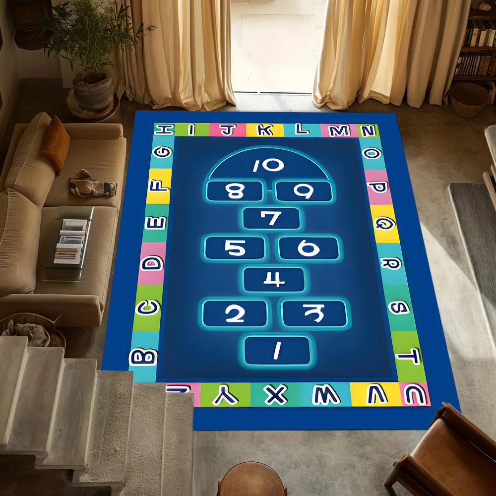 Educational Area Rug Alphabet Number Cartoon Animal Patterns Soft Carpet for  Room Playroom Carpet Non Slip Blue