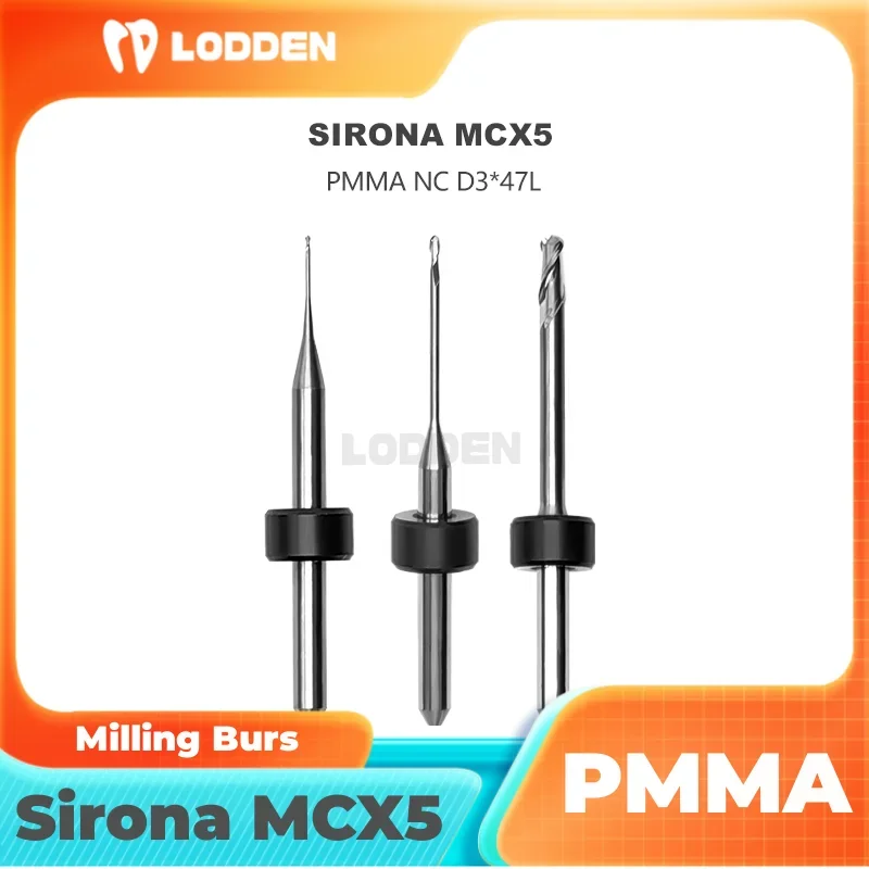 Sirona MCX5 Dental Milling Burs for Grinding PMMA NC Coating Shank D3 Drill Diameter 0.5/1.0/2.5mm 47mm Dental Lab Grinding Tool